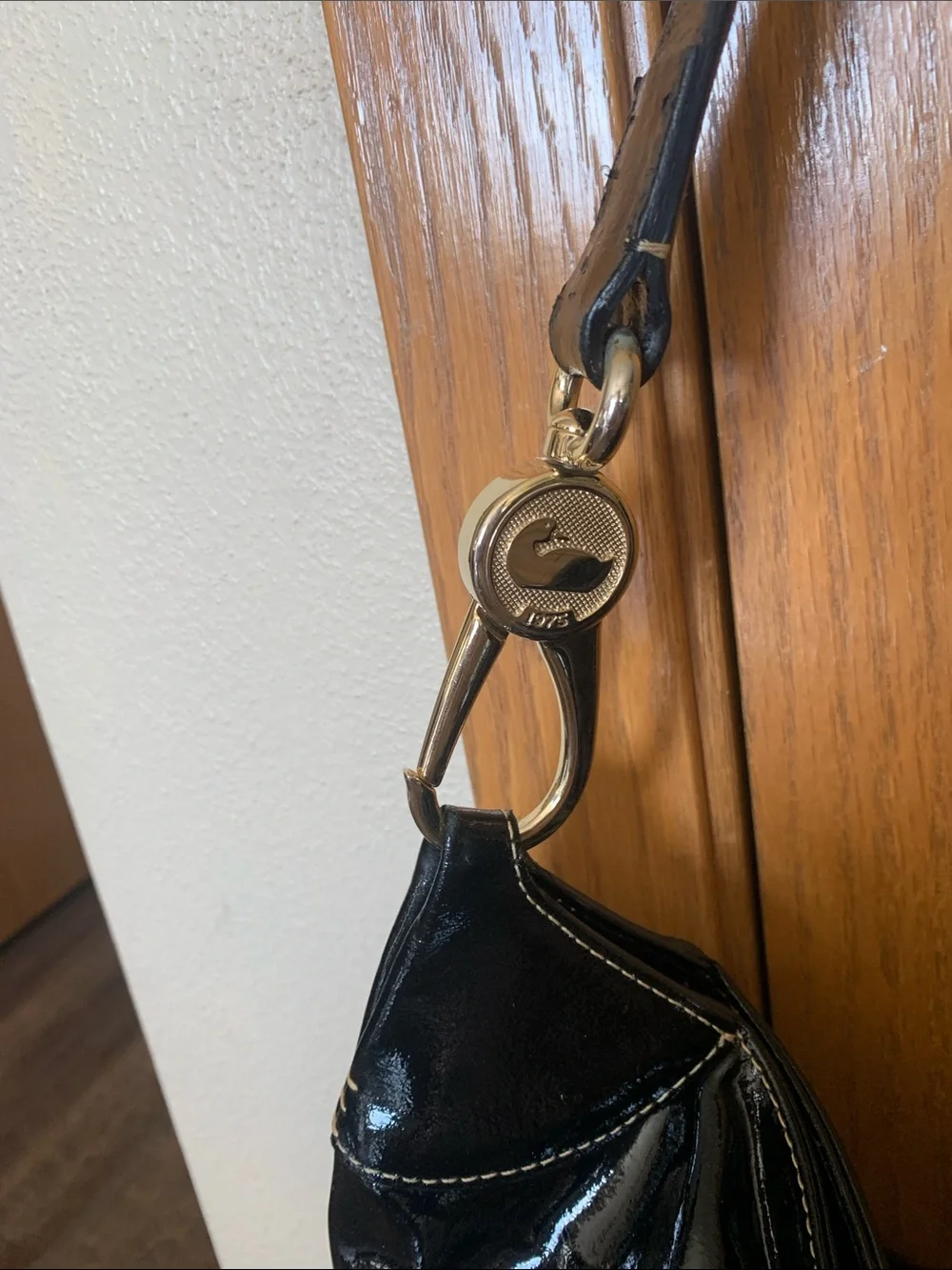Dooney and Bourke vintage Patent Leather Shoulder Bag with Gold Hardware - Black